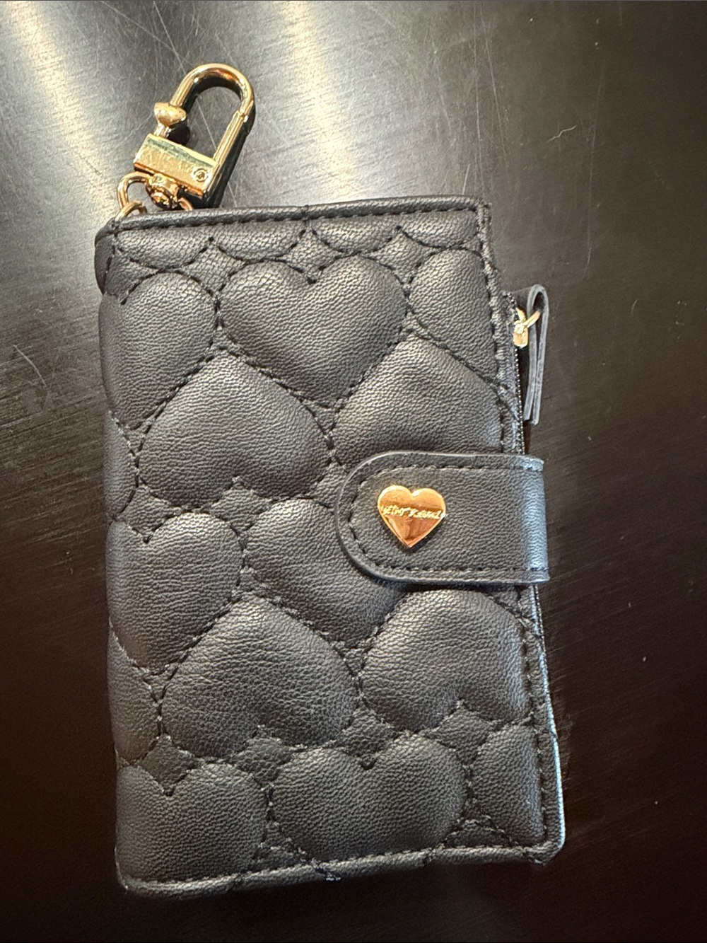 🔥Betsey Johnson Black Quilted Heart Wallet with Gold Keychain 🔥